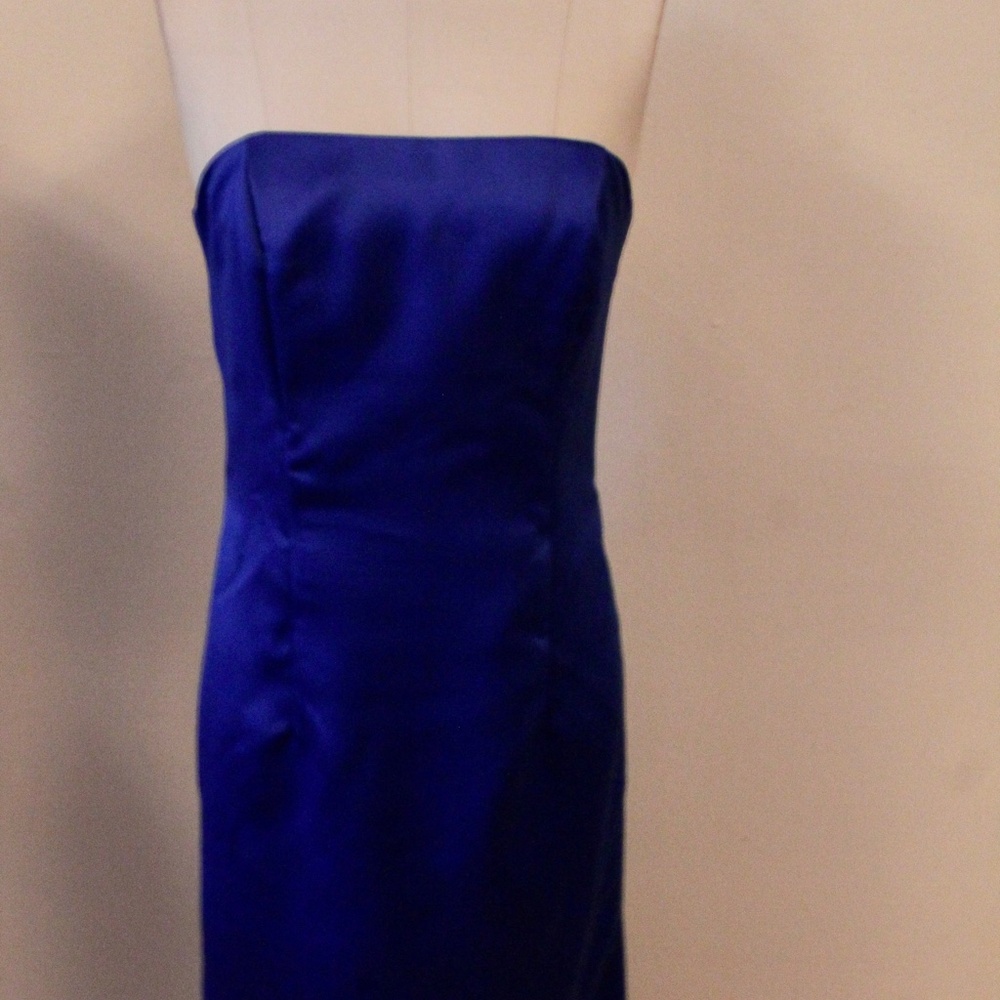1980’s Dessy Diamond Blue Satin Evening Gown